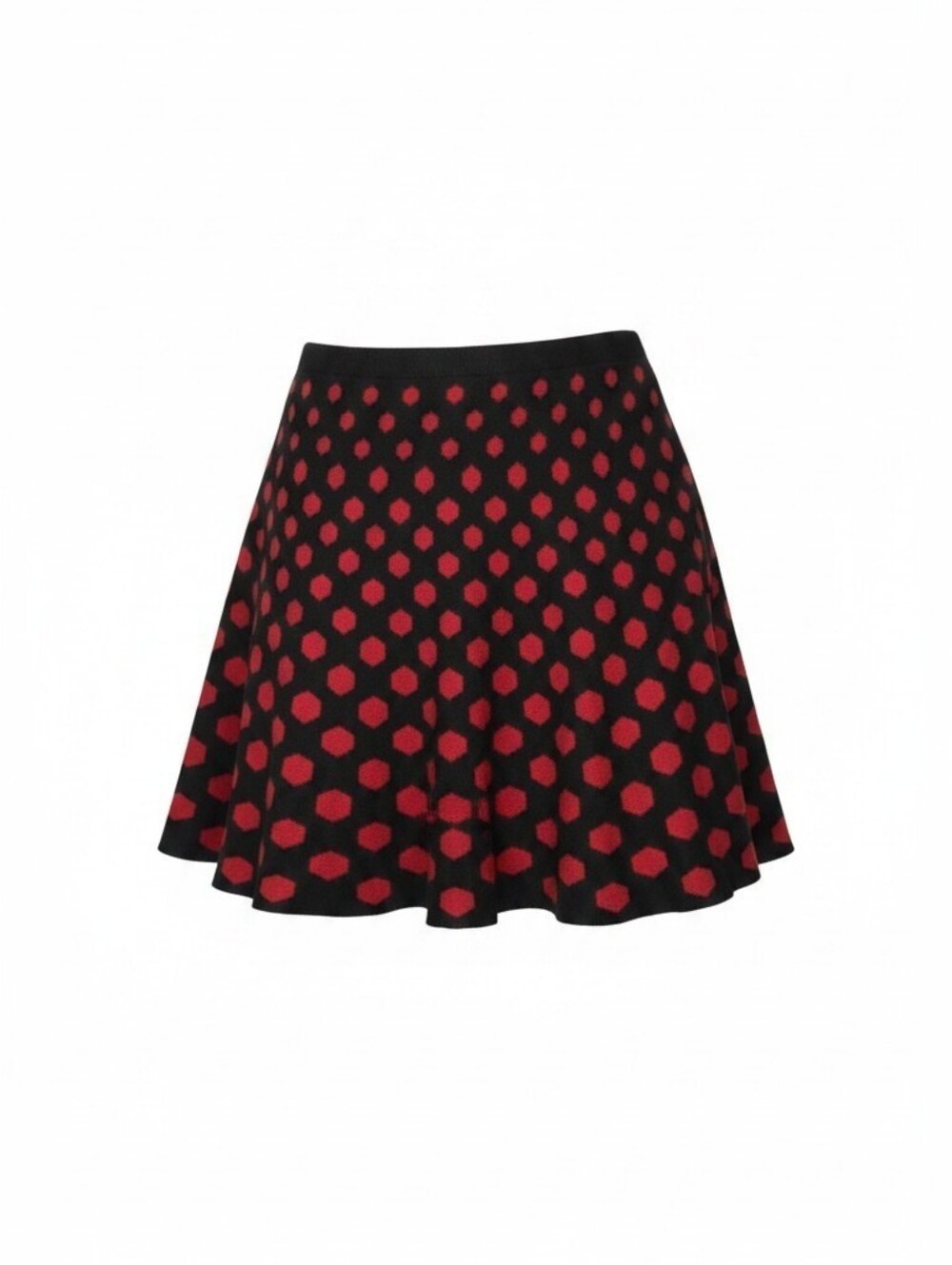 Source Unknown Black Skater Skirt with Red Polka Dot Pattern